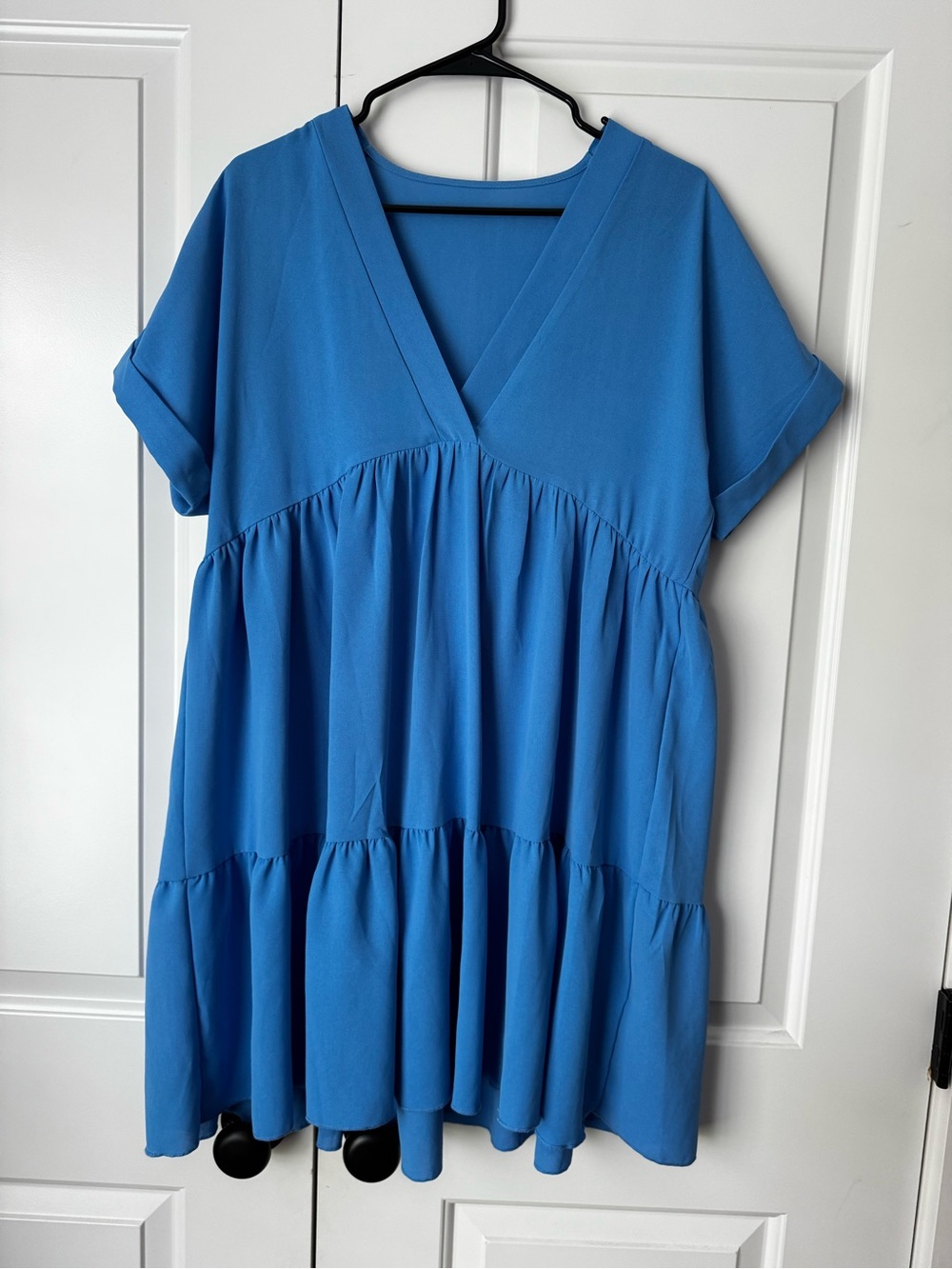 SHEIN Bright Blue V-Neck Tiered Tunic Dress